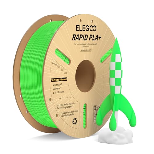 Image of ELEGOO Rapid PLA Plus Filament 1.75mm Green 1KG, PLA+ 3D Printer Filament for 600 mm /s High Speed Printing, Dimensional Accuracy + /- 0.02 mm, 1kg Cardboard Spool(2.2lbs)
