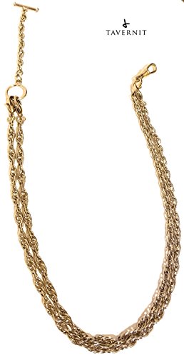 TAVERNIT 10-IN-1 Interchangeable VEST CHAIN Fob for Pocket Watches and Money Clip Chains (Gold Rope Chain)