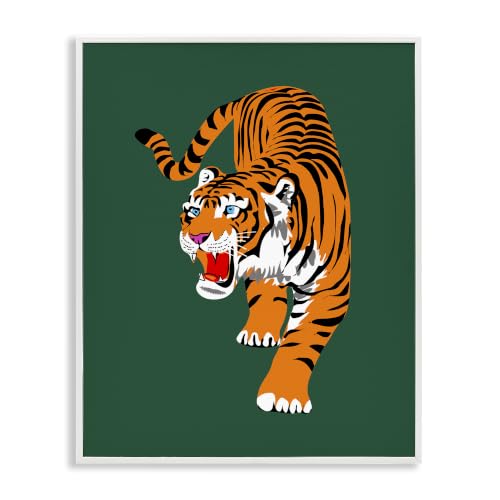 Roaring Tiger on Green, 16 x 20 Inch Framed Giclée Print