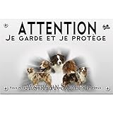Plaque plastique Attention au chien berger australien rouge