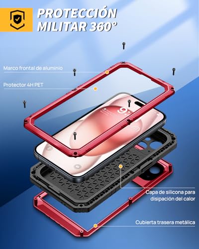 Funda iPhone 15 impermeable antichoque antipolvo militar roja 4