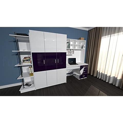 Modern Wall Unit Child Youth Boy Girl Furniture Bedroom Set Freestanding Wardrobe Desk Shelves Bookcase Bookshelf Heaven 3A (Purple) Cover