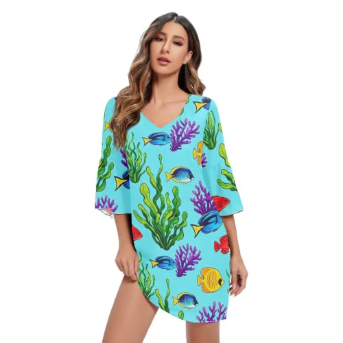 Vestido corto de gasa cuello V moda mujer ropa casual ligera de verano