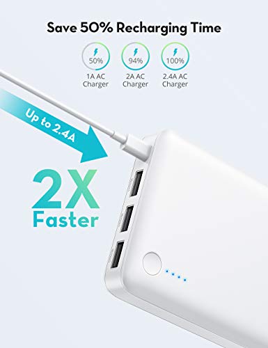 Portable Charger RAVPower 26800mAh Power Bank Battery Pack Tri-Output External Battery Pack Cell Phone Charger Compatible with iPhone 12 Mini Pro Max 11 SE iPad Pro Samsung Galaxy S20 (White), RP-PB41