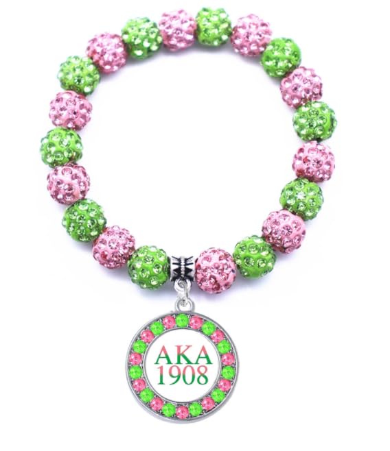 Image of Graduation Sorority Bracelet Pink and Green Bead Bracelet Alpha.K.A Greek Paraphernalia Sorority Jewelry