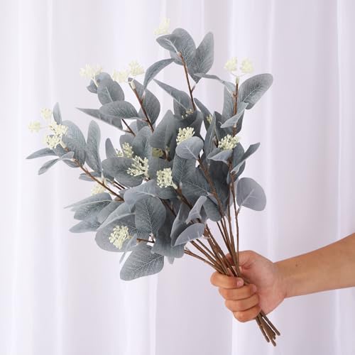 Image of TIED RIBBONS Pack of 6 Artificial Eucalyptus Flowers Bunches for Vase Pot Home Decoration (Green) for Home Decor Living Room Side Table Centerpiece (Vase not Included)