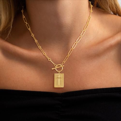 Cross Pendant Paperclip Chain Necklace, Stylish 14k Gold Cross Necklace – Waterproof, Fade-Proof Sweat-Resistant2