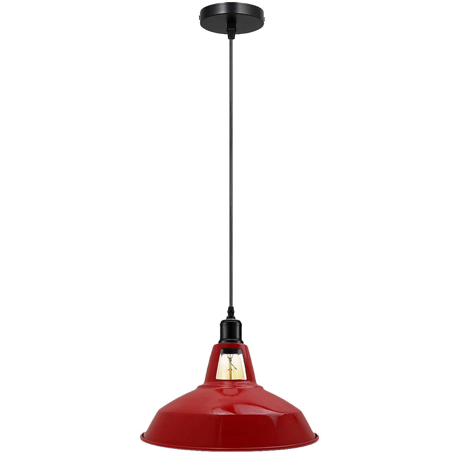 LEDSone Industrial Vintage E27 One Head Ceiling Hanging Adjustable Pendant Lamp with Red Barn Slotted Light Shades for Kitchen Restaurant Bar Balcony