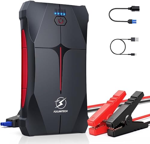 FLYLINKTECH Arrancador de Coches, 2000A 13200mAh Arrancador de Baterias de Coche (hasta 6.0L Gas o 5.0L Diesel), 3 Modos Linterna LED, Puerto USB