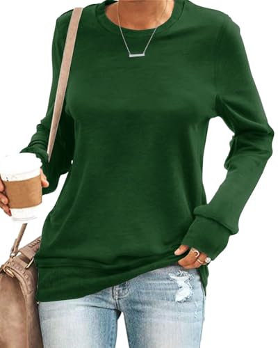 SENSERISE Womens Fall Fashion 2024 Tops Casual Long Sleeve Pullover Crew Neck Sweatshirts Outfits(Solid Forest Green,S)