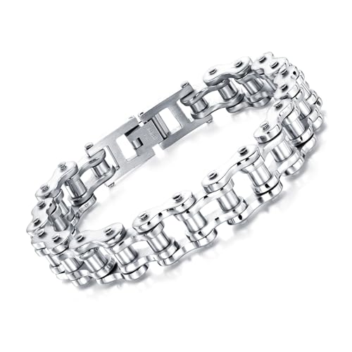 vissen Uniqal Chaîne de vélo Bracelet pour homme Moto Acier inoxydable Biker Chaîne Punk Bracelets Hommes, ca. 8,27 Zoll, Acier inoxydable