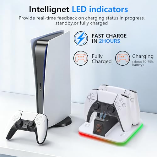 Image of G-STORY Charging Station for P5 Controller, Dual Controller Charger with RGB Lighting, USB-C Fast Charging Dock with Intelligent Protection & Anti-Slip Base for PlayStation 5 DualSense Controllers