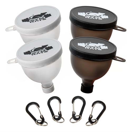 Protein Powder Funnel to Go with Carabiners & Reinforced Caps - 4 Pack (Water Bottle Approve)