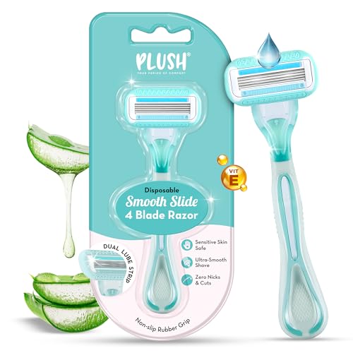 Image of Plush Smooth Slide 4 Blade Body Razor For Women | Dual Aloevera Smooth Lubrication Strips | Non-Slip Grip Rubber For Ultra Smooth Shave | Easy & Safe No Bumps & Cuts | Sensitive Skin friendly