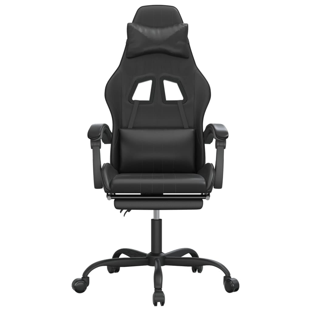 Silla para videojuegos con reposapiés y ruedas, piel sintética, ergonómica, altura regulable, giratoria, con reposabrazos y cojín lumbar para oficina, oficina en casa y comodidad para jugar