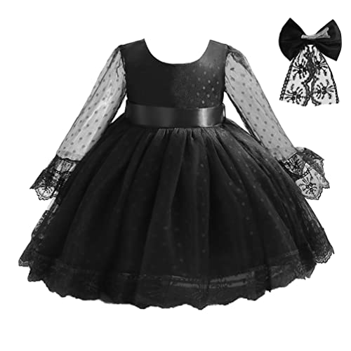 Kilo&Meters Black Baby Toddler Funeral Formal Dress Flower Baby Girl Tutu Dresses Long Sleeve Knee Length Tutu Dresses For Baby Girls 3-4T #TOP16