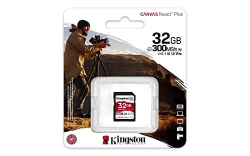 Image of Kingston Canvas React Plus 32GB SD Card | SDXC UHS-II | 300R /260W U3 V90 | Full HD /4K /8K | SDR2 /32GB