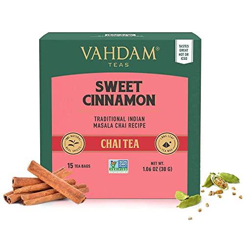 VAHDAM, Hot Cinnamon Tea | 30 Tea Bags | 100% Natural Spices | Ancient Cinnamon Masala Chai Tea Recipe | Spiced Chai Tea Bag | Brew as Hot Tea or Iced Tea | Chai Tea Bag