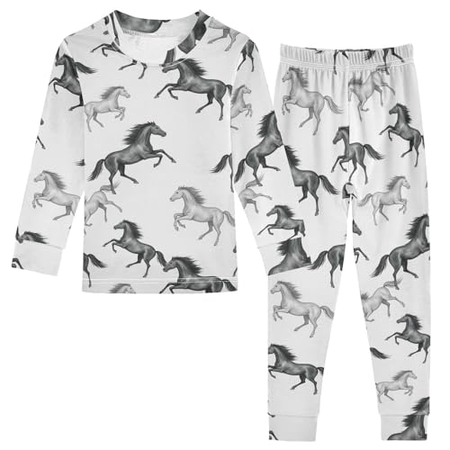Pajama Sets Long Sleeve Horse Running Pattern Prints_1 Soft Comfy Sleepwear 2 Piece PJS 3-8T