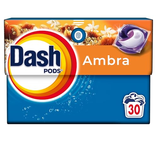 Dash Pods Detersivo In Capsule, 30 Lavaggi, Ambra, Rimuove le Macchie, Igienizza, Dona Freschezza, Brillantezza Per I Capi