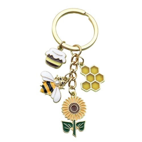Porte-clés de voiture tournesol et abeille pour sac à main