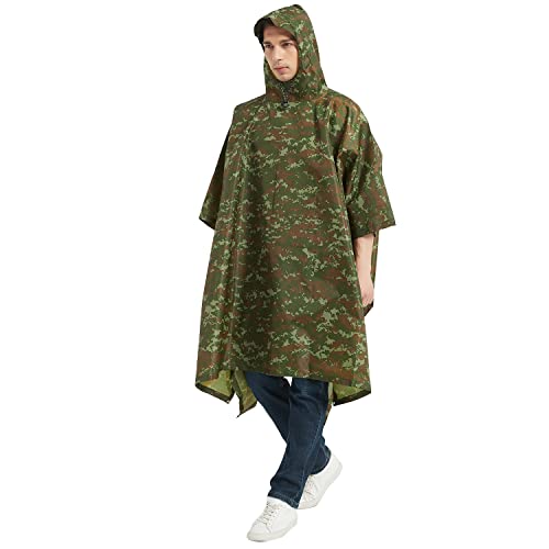 Ahsado Regenponcho, 3-in-1 Multifunktionales Regencape zum Camping Wandern für Erwachsene, Männer/Frauen (tarnen grün) Cover