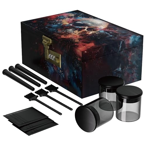 Large Bamboo Box with Combination Lock, Wooden Printed Decorative Storage Box, Stash Storage Lock Box as Great Gift Choice, Lockable Keepsake Box for Storage Trinkets, Coffee Beans, Tea etc(Skull)