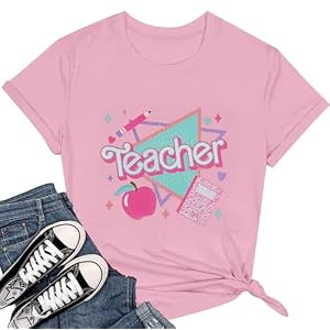 ALLTB Teacher Shirts for Women Vintage 80s 90s Teacher Life Tee Back to School Teacher Gift Casual Short Sleeve Tops