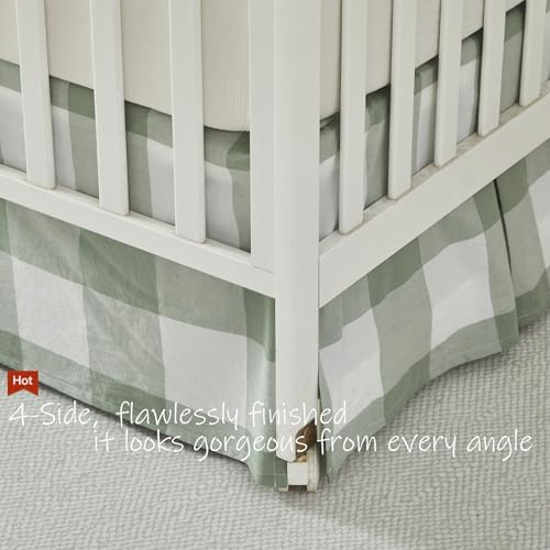 Image of Brandream Crib Skirt Gingham Tailored, Baby Boy, Baby Girl, Gender Neutral Crib Skirt, Toddler Bedskirt Farmhouse Chic Nursery Crib Bed Skirt, Bohemian Green Plaid Gingham Dust Ruffles