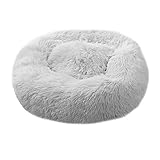 Yeelan Cama para Mascotas Perrera Nido de Gato Saco de Dormir Redondo de Felpa Donut Round Doghouse para Gatos y Perros (Gris, 50 CM / 19.7IN)