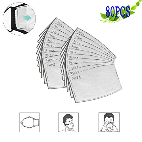 80PCS Adult PM2.5MASK Activated Carbon Filters—5 Layers Replaceable Filter,Anti Haze Dust Filters