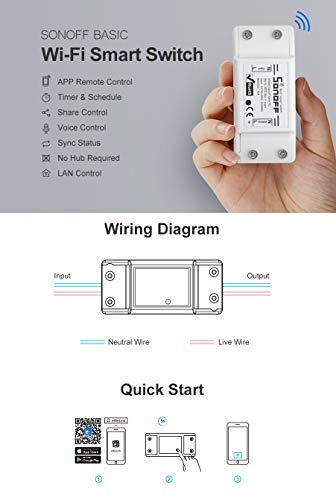 Sonoff Basic Smart Remote Control Wifi Switch Compatible with Alexa DIY Your Home via Iphone Android App (Sonoff 4Pack)