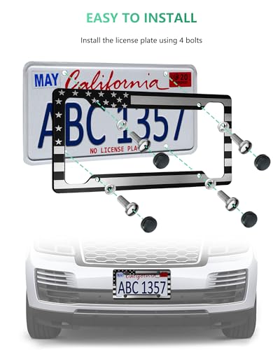 Image of American Flag License Plate Frame - 2 Pack Black Patriotic Car Tag Frames
