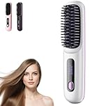 Go Brush Pro,Cordless Hair Straightener Brush,Portable Straightener Brushs for Hairs Styling,Rechargeable Heated Styling Brushes for Travel and Everyday Use,Hair-Friendly & Long-Lasting Design(White)