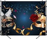 Canessioa 10x8ft Masquerade Mask Backdrop Carnival Masquerade Party Decorations Black Gold Photography Background Theme Party Banner for Fiesta Event Dance Dress Up Photo Studio Props