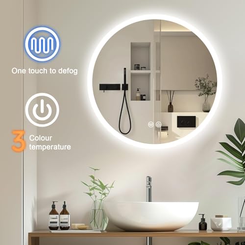 Trintion LED Spiegel Bad mit Beleuchtung 70cm Rund - Dimmbar mit 3 Lichtfarben (3500K-6500K), Touch-Schalter, Beschlagfrei - Badezimmerspiegel mit Licht für Make-up & Rasur 5