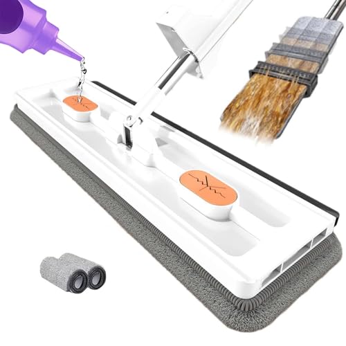 Saker Plus - Mopa plana grande 2025, rotación de 360 grados, con 6 almohadillas de microfibra, para azulejos, madera dura, ventanas húmedas y secas (blanco, 2 almohadillas de microfibra)