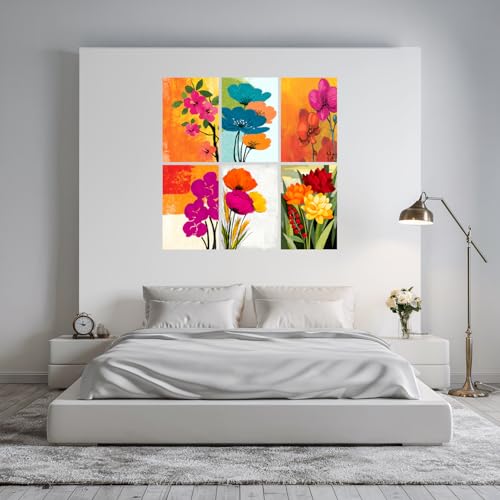 Image of SiddArtify Floral Wall Art Prints Set - Modern Botanical Flower Poster Decor for Living Room Bedroom Office - 12x18 inch Sticker Pack of 6