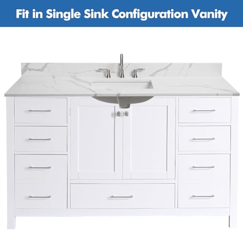 Eqloo 60 Inchw X 22 Inchd Quartz Calacatta River Vanity Top,With Undermount Middle Sink Vanity Top,With Two Sidesplash & One Backsplash,8 Inch Faucet Hole Spread Bathroom Vanity Sink Countertop thumb #5