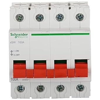Schneider Polycarbonate Acti 9 100-A 4-Pole MCB Isolator (White), Standard (FE_A9S4P100)