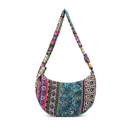 PORRASSO Mujer Bolso Bandolera Hippie Bolsa de Hombro Bolso Cruzado de Lienzo Bolsas de Mensajero Ligero para Viaje Playa Escuela Senderismo Vacaciones