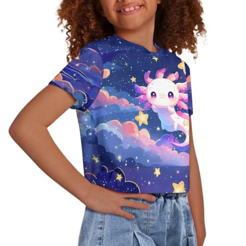 Image of Axolotl Toddler Graphic Tees Girls Cute Summer Clothes 11-12 Skin Friendly T Shirts for Running Short Sleeve Crop Tops for Toddler Girls Activewear Gift for Granddaughter, Medium