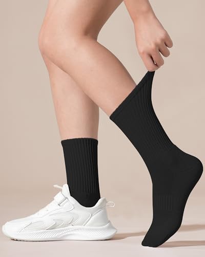Image of BOOPH 6 Pairs Kids Crew Socks Boys Girls Athletic Cushioned Running Socks | Hiking Socks for 4-14Y