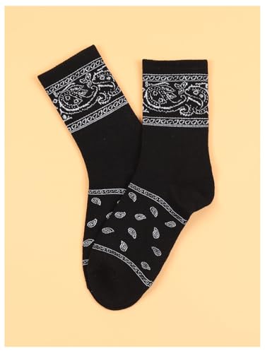 OYOANGLE Women's Paisley Print Ribbed Knit Mid Calf Socks Casual Breathable Crew Socks3