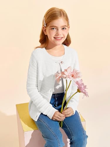 Image of Haloumoning Girls Button Down Cardigan Jackets Kids Long Sleeve Cable Knit Sweaters 5-14 Years