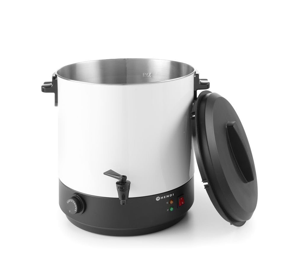 HENDI Warme dranken dispenser, warmwaterdispenser, voor glühwein en kokend water (niet voor chocolademelk), temperatuur instelbaar tot 110°C, 28L, 230V, 2500W, 447x441x(H)485mm, RVS, polypropyleen