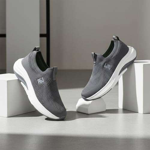 Image of Liberty LEAP7X ULTRASTEPE Walking Shoes for Men - Black & Dark Grey Slip-On Sneakers | Memory Foam Cushioned Insole, Lightweight Knit-Mesh Shoes for Daily Walking, Commute, College & Casual Wear