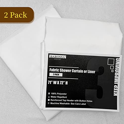 2-Pack Fabric Shower Curtain Liners Lightweight - White Cloth Shower Liners With Magnets, Washable & Water Repellent, 12 Button Holes, Hotel Quality - 71" W X 72" L, White #TOP6