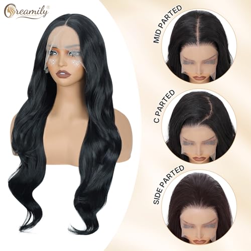 Image of Creamily 13x3 HD Synthetic Lace Front Wig,Pre Plucked Glueless Straight Wigs Natural,Heat Resistant Black Wig Soft Lightweight Synthetic Hair for Protective Styling Daily Wear