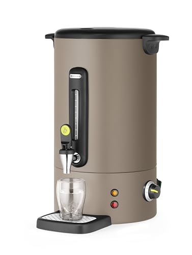 HENDI Heißgetränkespender, UNIQ, für Glühwein und Wasser, tropffreier Zapfhahn, Wasserstandsanzeige, Glühweinkocher, Heißgetränkeautomat, 16L, 230V/1650W, 357x380x(H)502mm, Edelstahl, PP, Taupe
